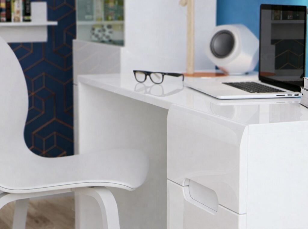 Desk with Drawer Large Computer Desk for Home Office Study White Gloss Modern - Azteca Trio