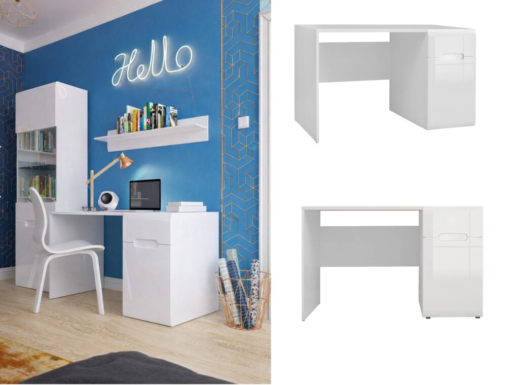 Desk with Drawer Large Computer Desk for Home Office Study White Gloss Modern - Azteca Trio