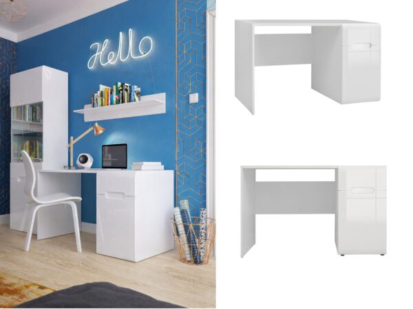 desk with drawers office computer study white gloss modern desk with storage 120cm wide top