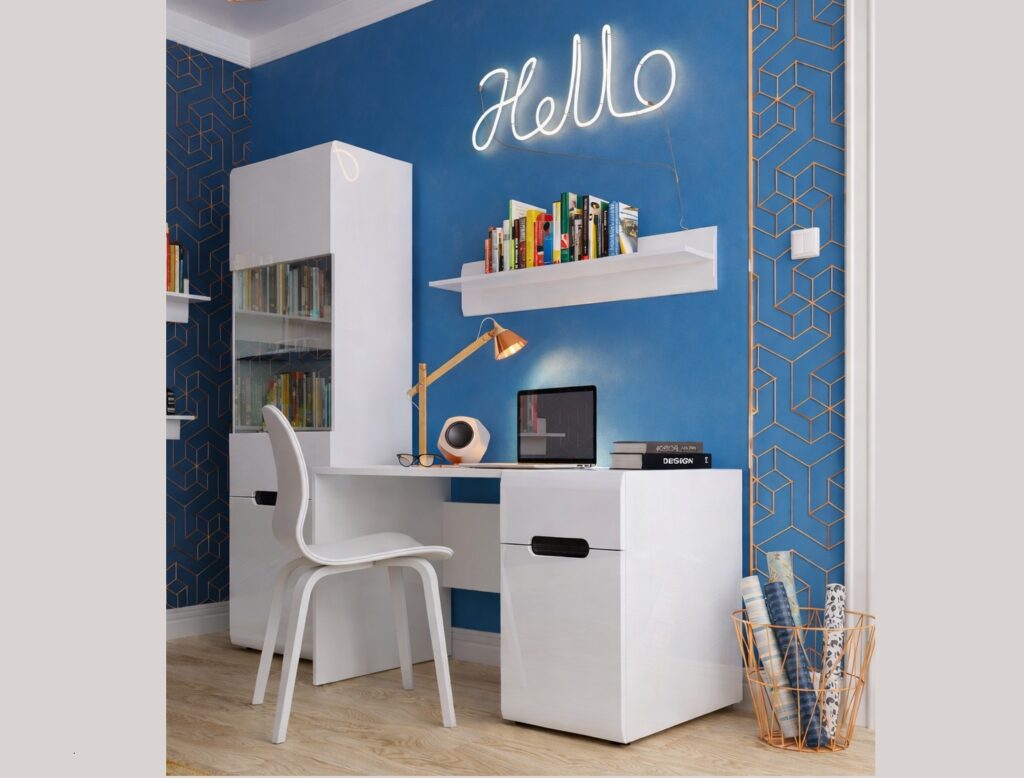 Desk with Drawer Large Computer Desk for Home Office Study White Gloss Modern - Azteca Trio