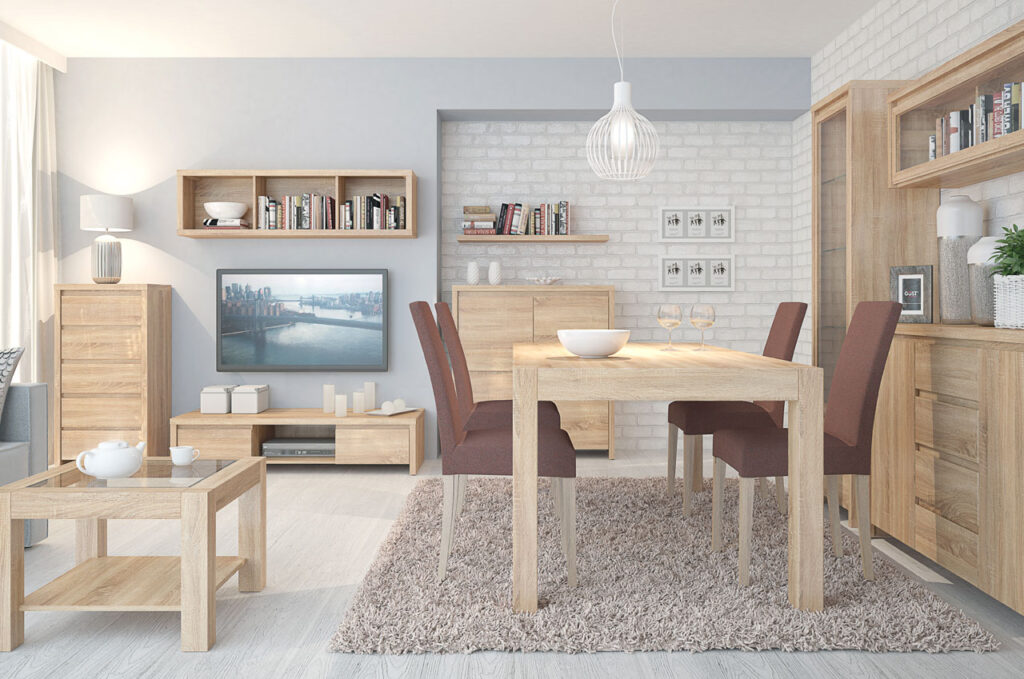 Modern Living Room Furniture Set Sonoma Oak TV Stand Sideboard Glass Cabinet Wall Shelf - Kaspian