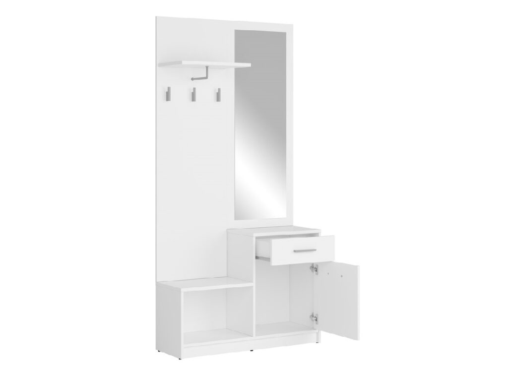 Hallway Coat Cupboard Shoe Cabinets Storage Drawer Coat Hooks Mirror White Entrance Hall Furniture Set - Nepo