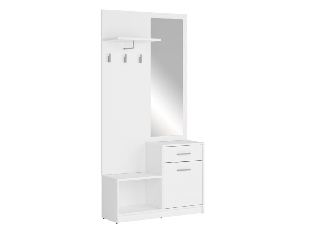 Hallway Coat Cupboard Shoe Cabinets Storage Drawer Coat Hooks Mirror White Entrance Hall Furniture Set - Nepo