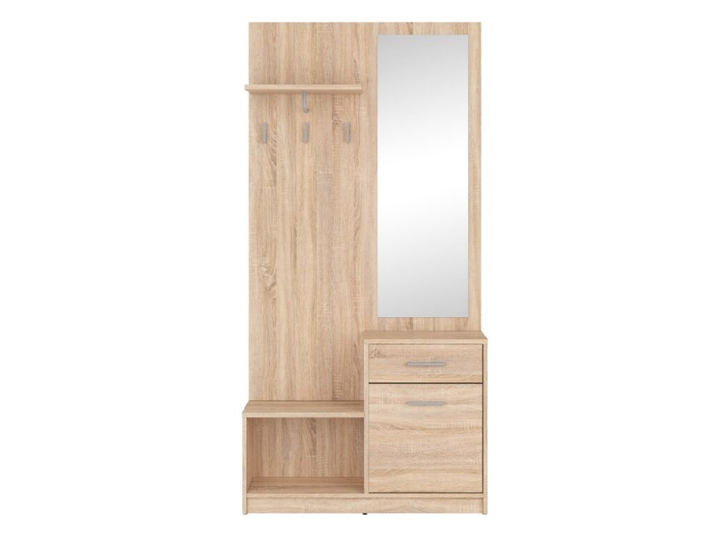 Hallway Coat Cupboard Shoe Cabinets Storage Drawer Coat Hooks Mirror Sonoma Oak Entrance Hall Furniture Set - Nepo