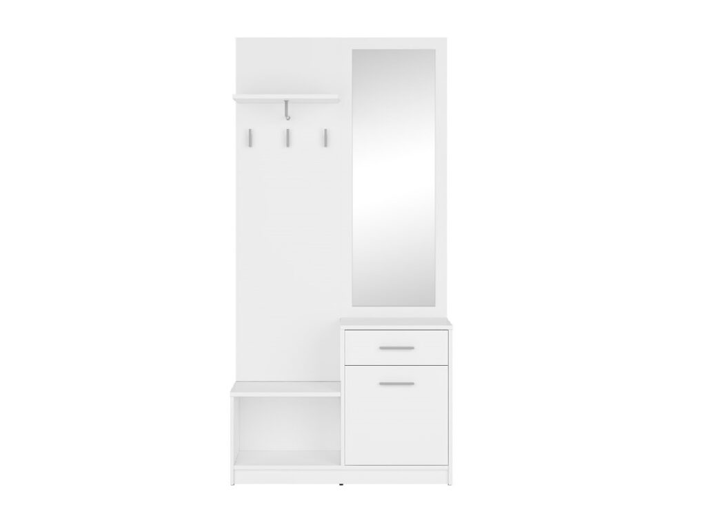 Hallway Coat Cupboard Shoe Cabinets Storage Drawer Coat Hooks Mirror White Entrance Hall Furniture Set - Nepo