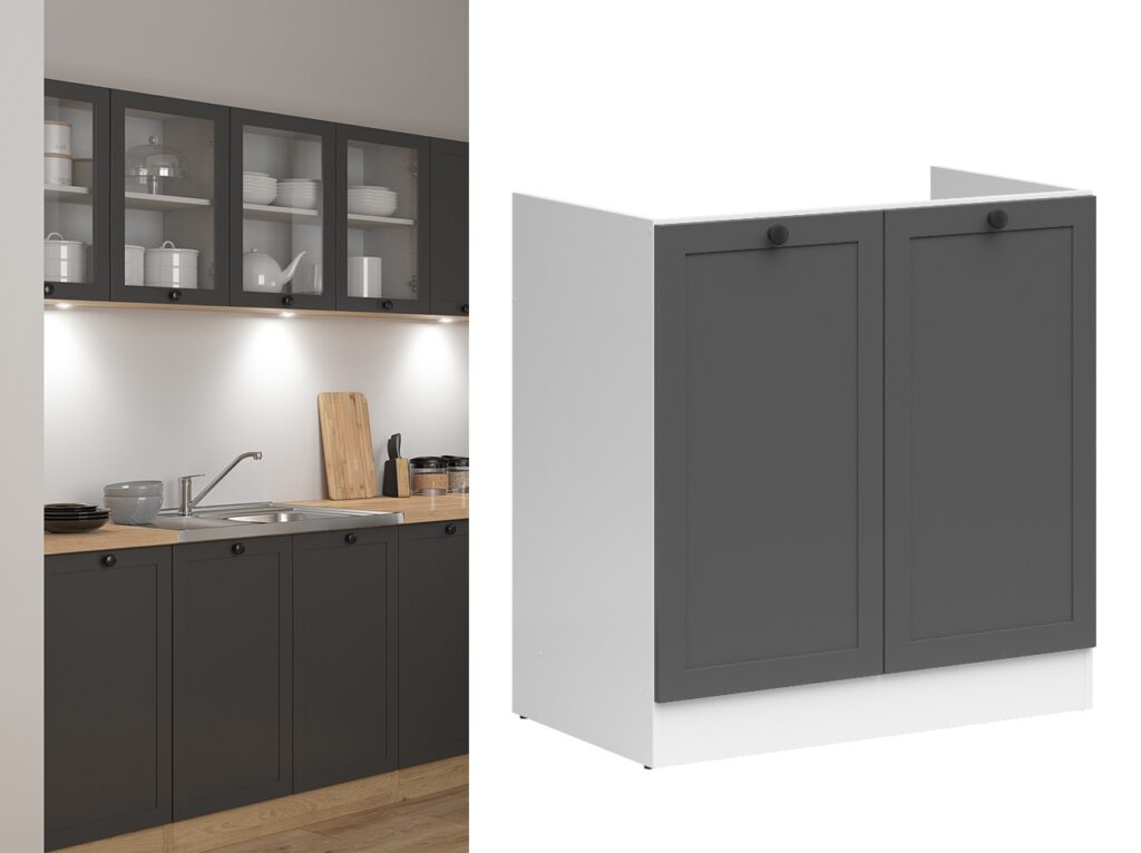 Sink Kitchen Unit Under Sink Cabinet Cupboard 800mm Shaker Dark Grey - Junona
