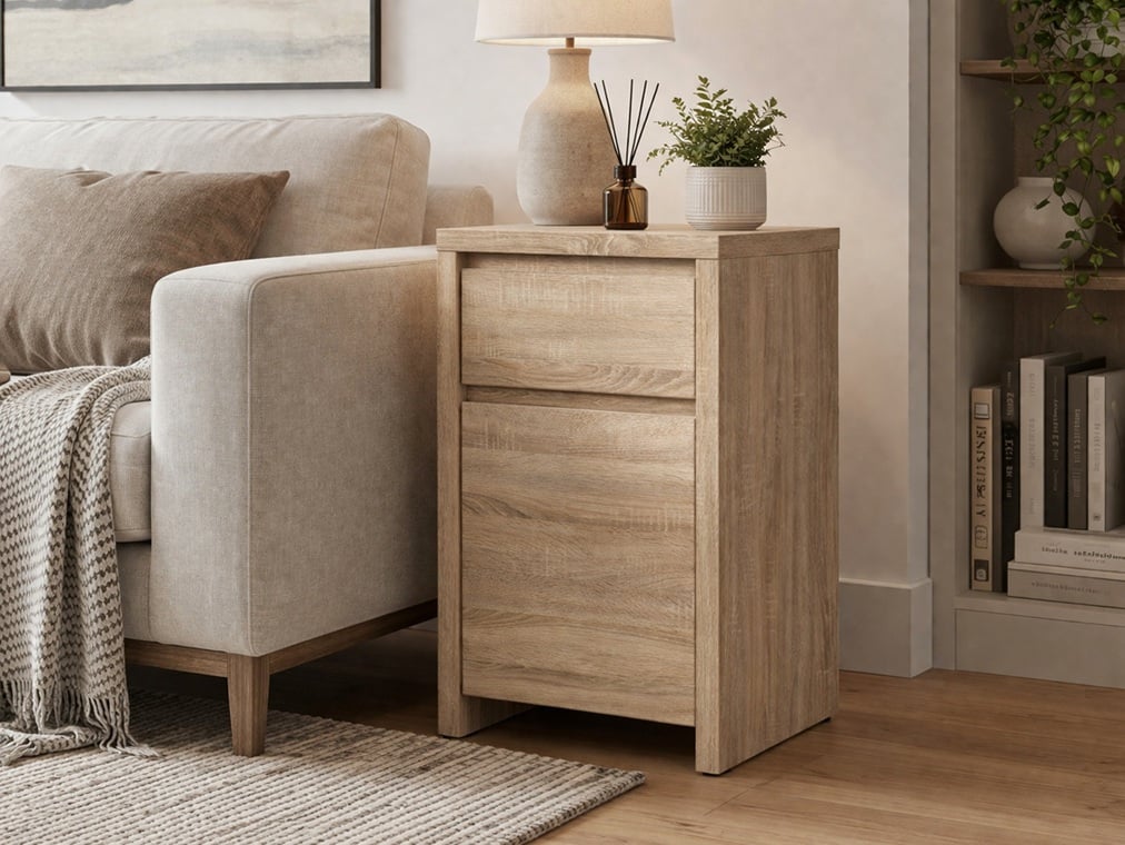 Small Cabinet with Drawer Bedside Unit Side Sofa Storage Sonoma Oak - Kaspian