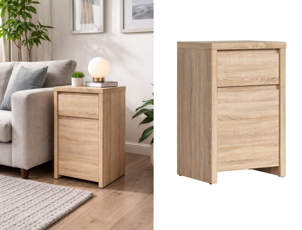 Small Cabinet with Drawer Bedside Unit Side Sofa Storage Sonoma Oak - Kaspian