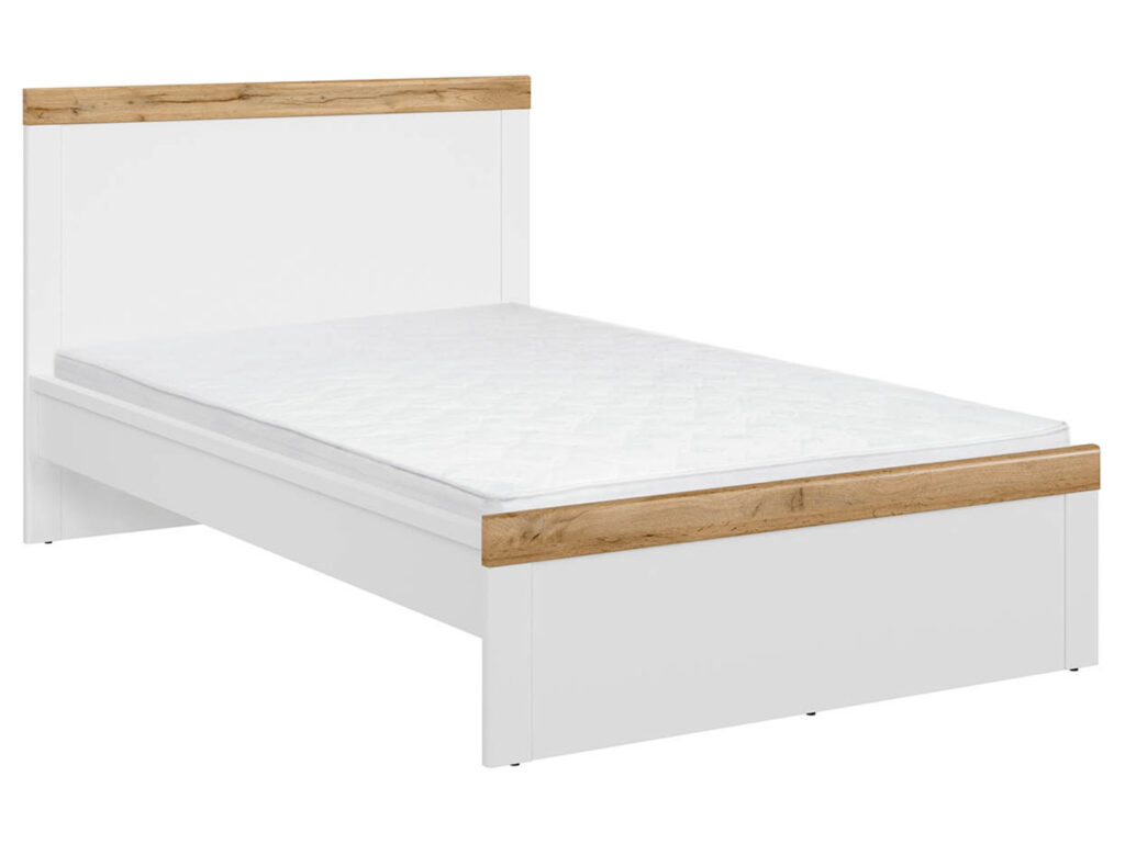 Small Double Bed Frame White Gloss and Oak High Headboard Scandi - Holten