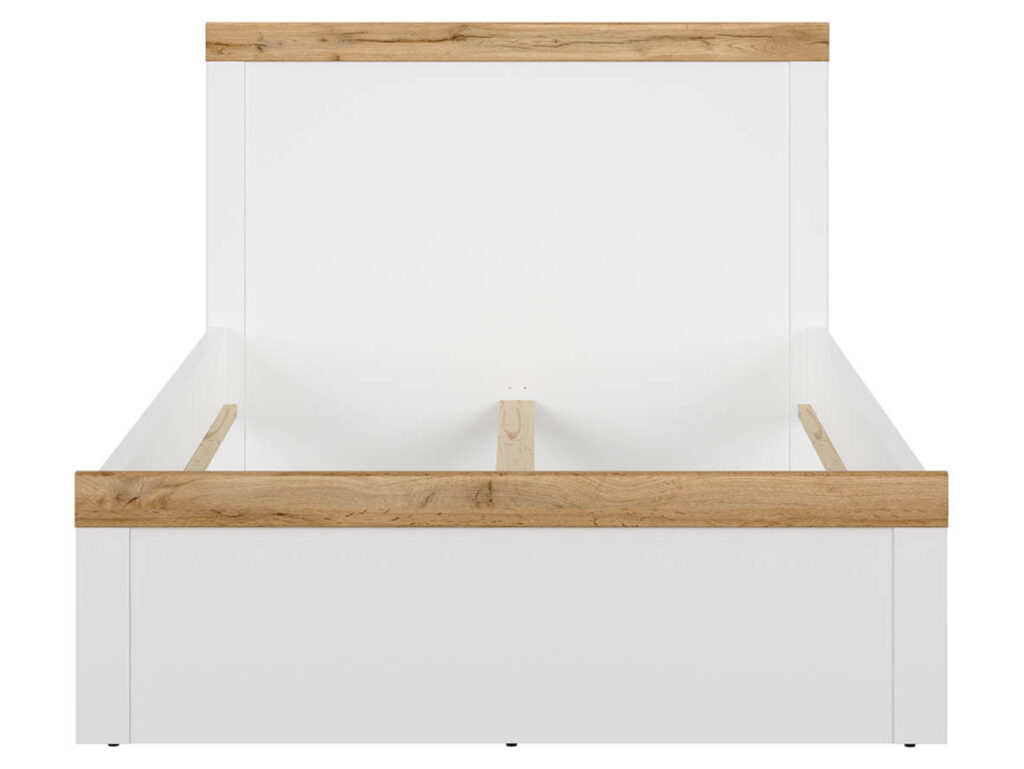 Small Double Bed Frame White Gloss and Oak High Headboard Scandi - Holten