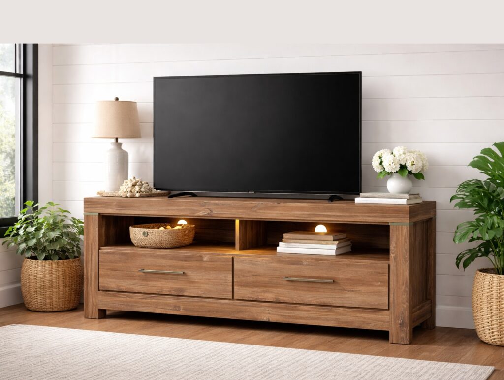 Small TV Unit with Drawers Modern Media Cabinet 139cm Short TV Stand LED Medium Oak - Gent