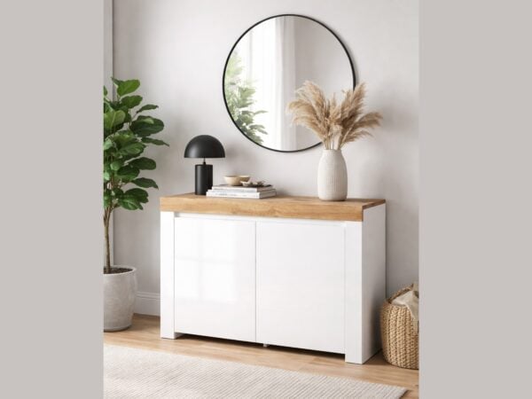 small sideboard white gloss cabinet storge unit handless compact