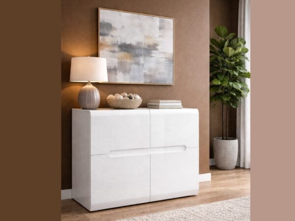 White gloss sideboard cabinet square storage unit modern bedroom living room
