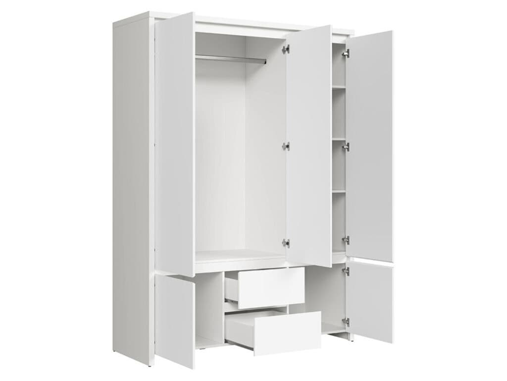 White Wardrobe With Drawers 3 Door Triple Wardrobe with Mirror and Shelves Storage - Kaspian
