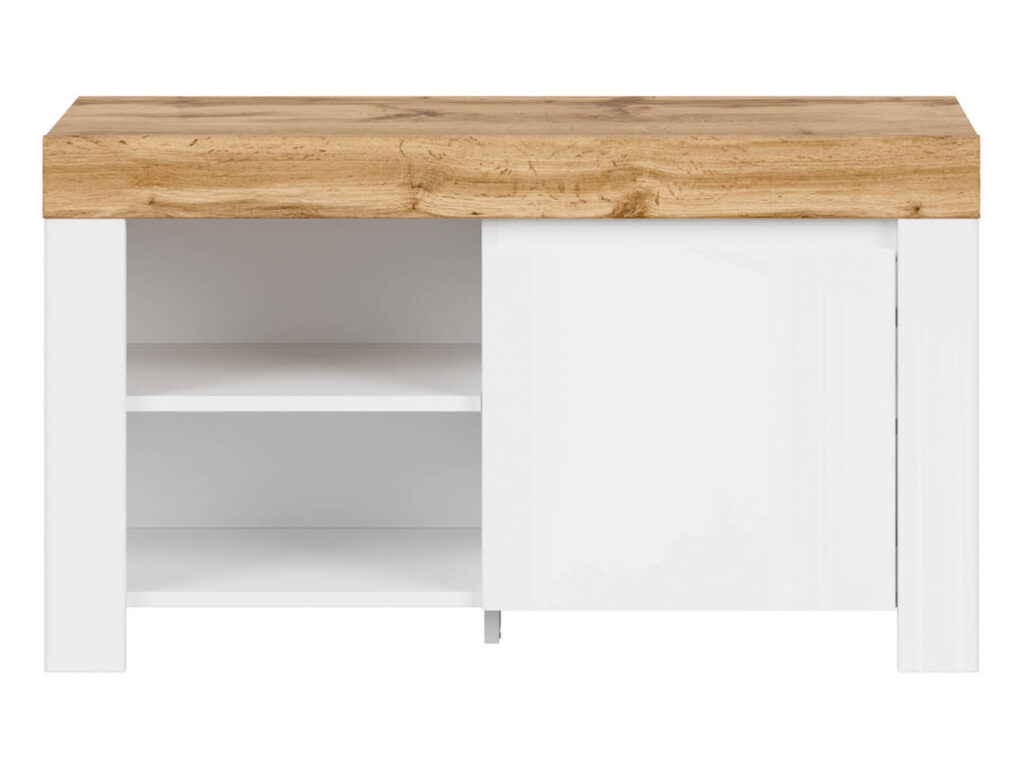 Shoe Cabinet Storage White Gloss Small Lowboard Hallway Unit Oak Effect Scandi - Holten