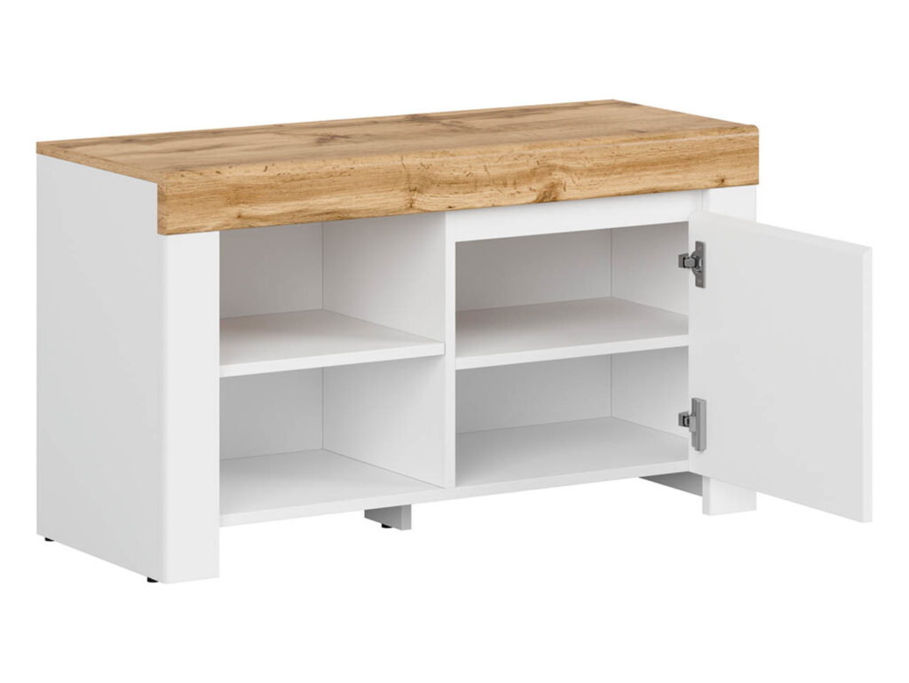 Shoe Cabinet Storage White Gloss Small Lowboard Hallway Unit Oak Effect Scandi - Holten