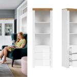 tall bookcase open shelving unit cabinet white gloss oak scandi furniture