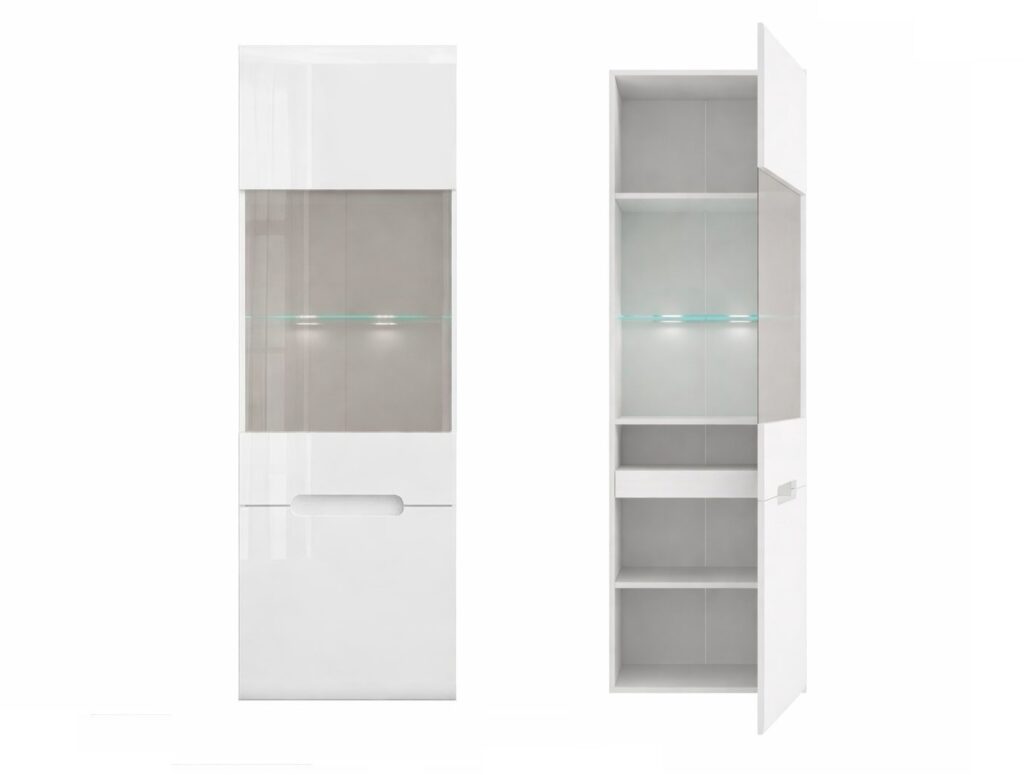Tall Glass Display Cabinet and Large Sideboard Living Room Furniture Set with LED Lights White Gloss - Azteca
