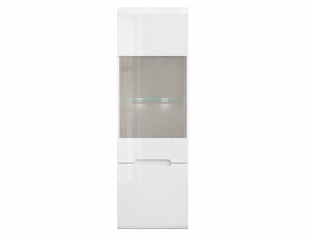 Tall Glass Display Cabinet and Large Sideboard Living Room Furniture Set with LED Lights White Gloss - Azteca