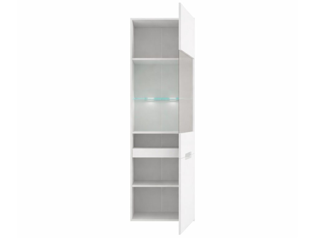 Tall Glass Display Cabinet and Large Sideboard Living Room Furniture Set with LED Lights White Gloss - Azteca