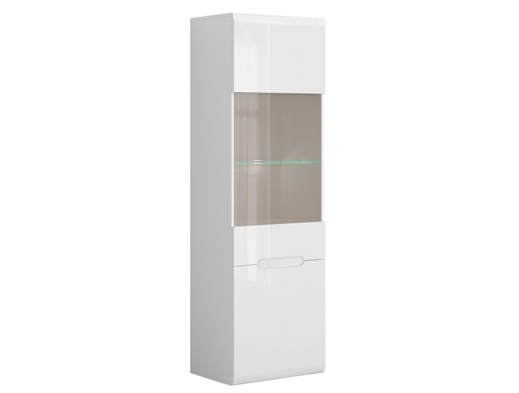 Tall Glass Display Cabinet and Large Sideboard Living Room Furniture Set with LED Lights White Gloss - Azteca