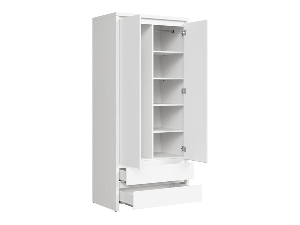 White Double Wardrobe Modern Two Door Bedroom Storage with Drawers Handleless Design - Kaspian