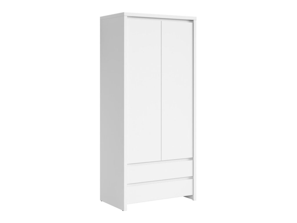 White Double Wardrobe Modern Two Door Bedroom Storage with Drawers Handleless Design - Kaspian