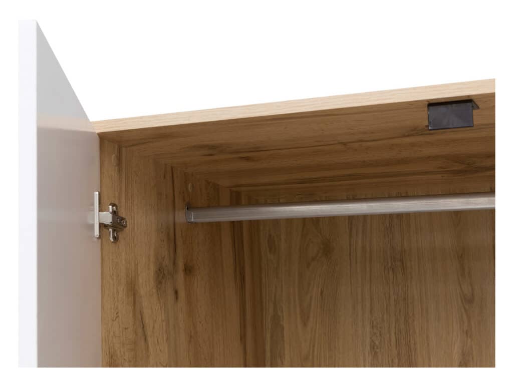 2 Door Wardrobe with Drawers Double Wardrobe White Gloss and Oak Effect 90cm - Zele