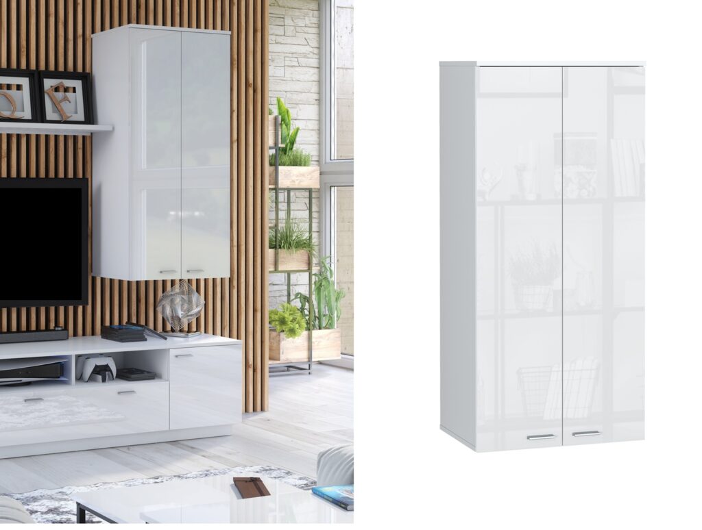 White Gloss Wall Unit Tall Cabinet Storage Living Room Bedroom Furniture – Sol
