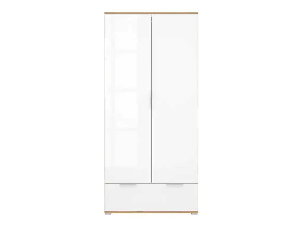 2 Door Wardrobe with Drawers Double Wardrobe White Gloss and Oak Effect 90cm - Zele