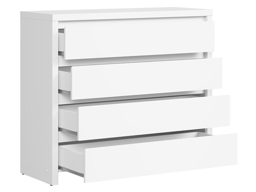 White Large Chest of Drawers Modern 4 Drawer Storage Bedroom Living Room Unit 105cm - Kaspian