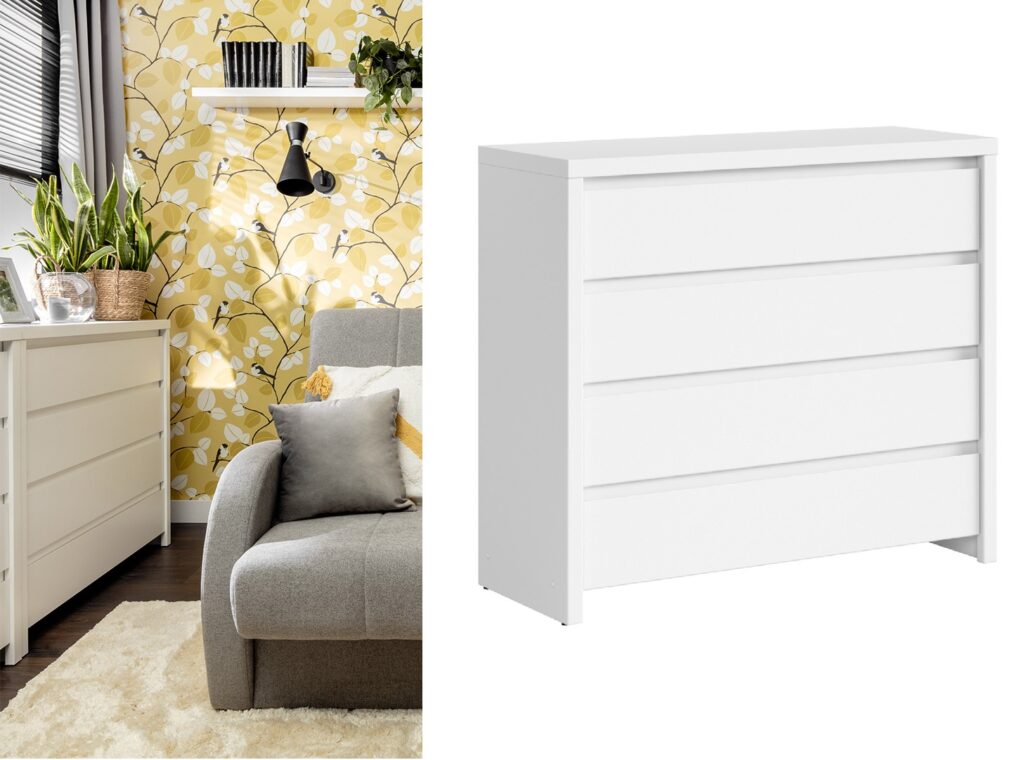 White Large Chest of Drawers Modern 4 Drawer Storage Bedroom Living Room Unit 105cm - Kaspian