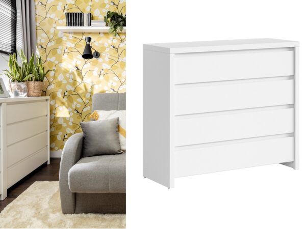 white 4 drawer chest of drawers bedroom living room storage