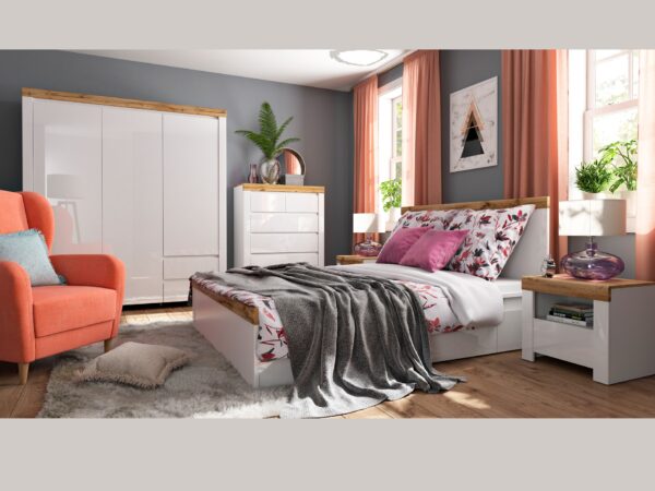 white gloss bedroom furniture set bed frame triple wardrobe tallboy chest scandi modern