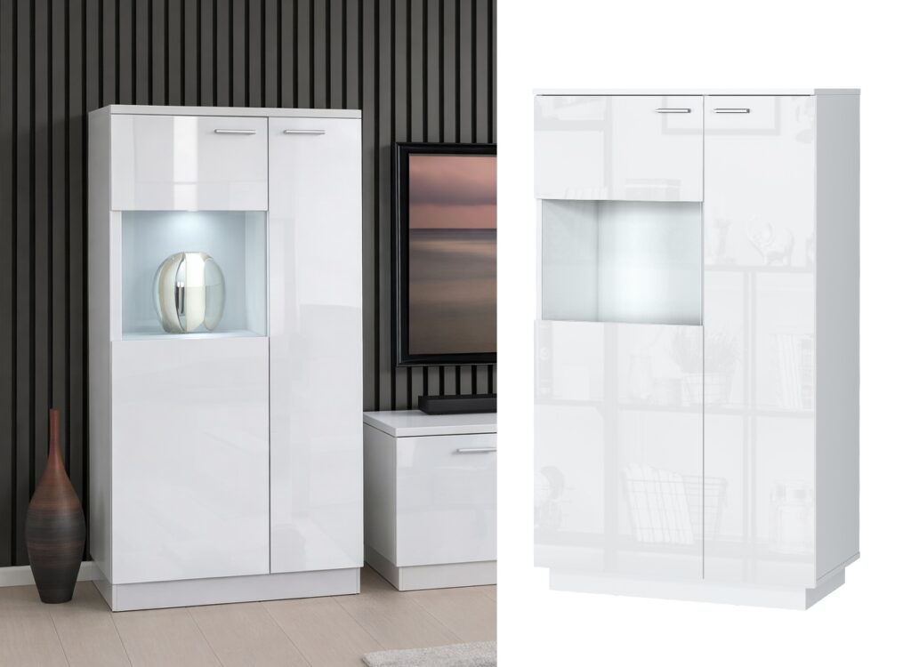 Glass Display Cabinet Small Shelving Unit Glazed Bookcase Storage White Gloss – Sol