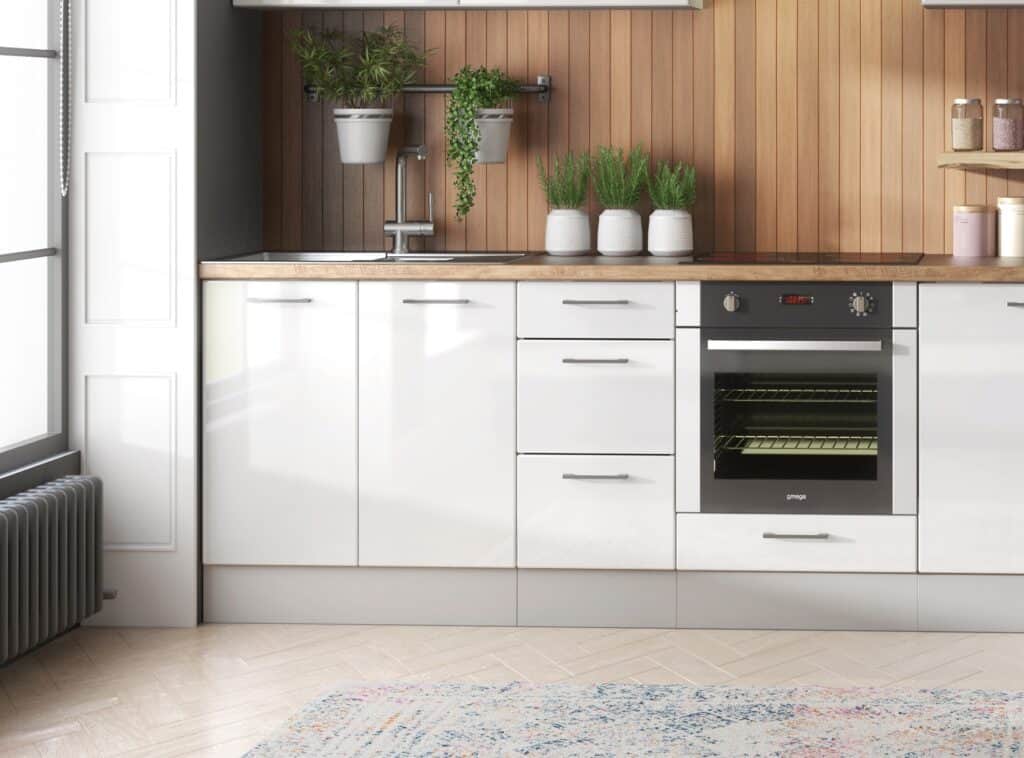 Kitchen Oven Housing Unit 600mm Cabinet Free Standing Unit for Single Oven White High Gloss - Ella