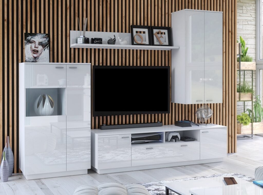 White Gloss TV Stand Sideboard Wall Unit Shelf Modern Living Room Furniture with Storage – Sol