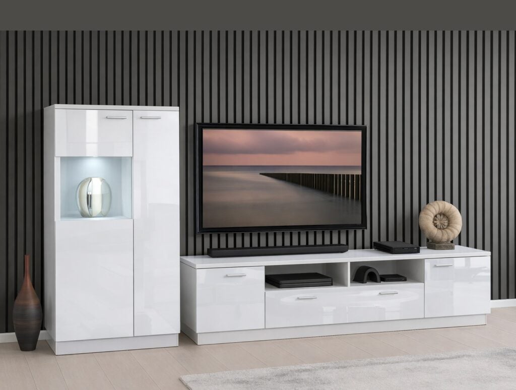 Glass Display Cabinet Small Shelving Unit Glazed Bookcase Storage White Gloss – Sol