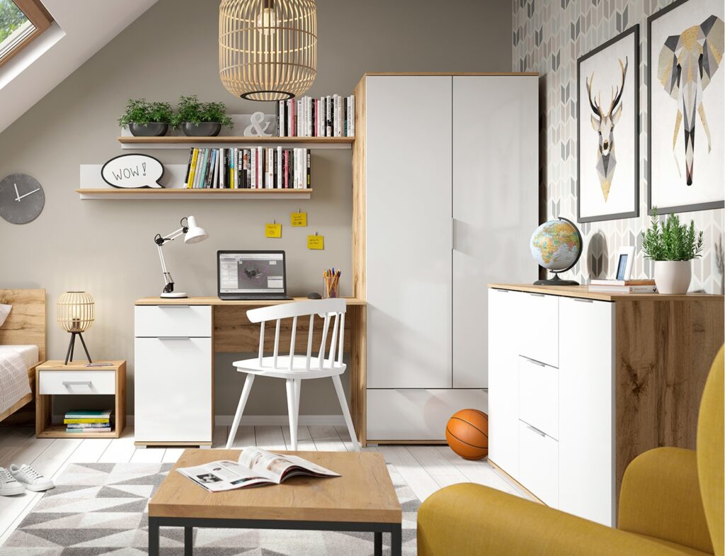 White Gloss Sideboard with Drawers Dresser Cabinet 4 Drawer Oak Storage Living Room Bedroom Unit 135cm - Zele