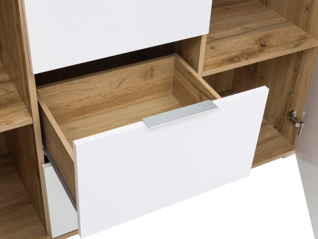 White Gloss Sideboard with Drawers Dresser Cabinet 4 Drawer Oak Storage Living Room Bedroom Unit 135cm - Zele