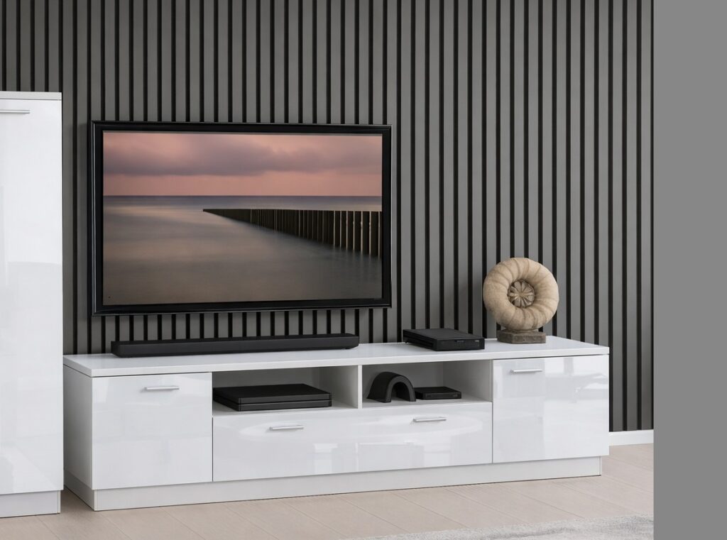 White Gloss TV Unit Modern Cabinet with Storage Wide Media Entertainment Stand – Sol
