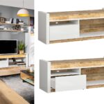 white gloss tv unit with drawer and led lights oak shelf small cabinet scandi design