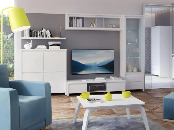 white living room furniture set sideboard tv unit glass cabinet