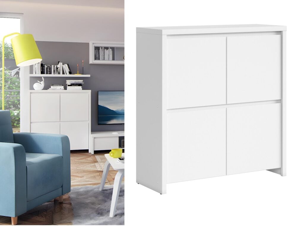 Sideboard Small White Compact Square Storage Cabinet Modern Living Room Furniture - Kaspian