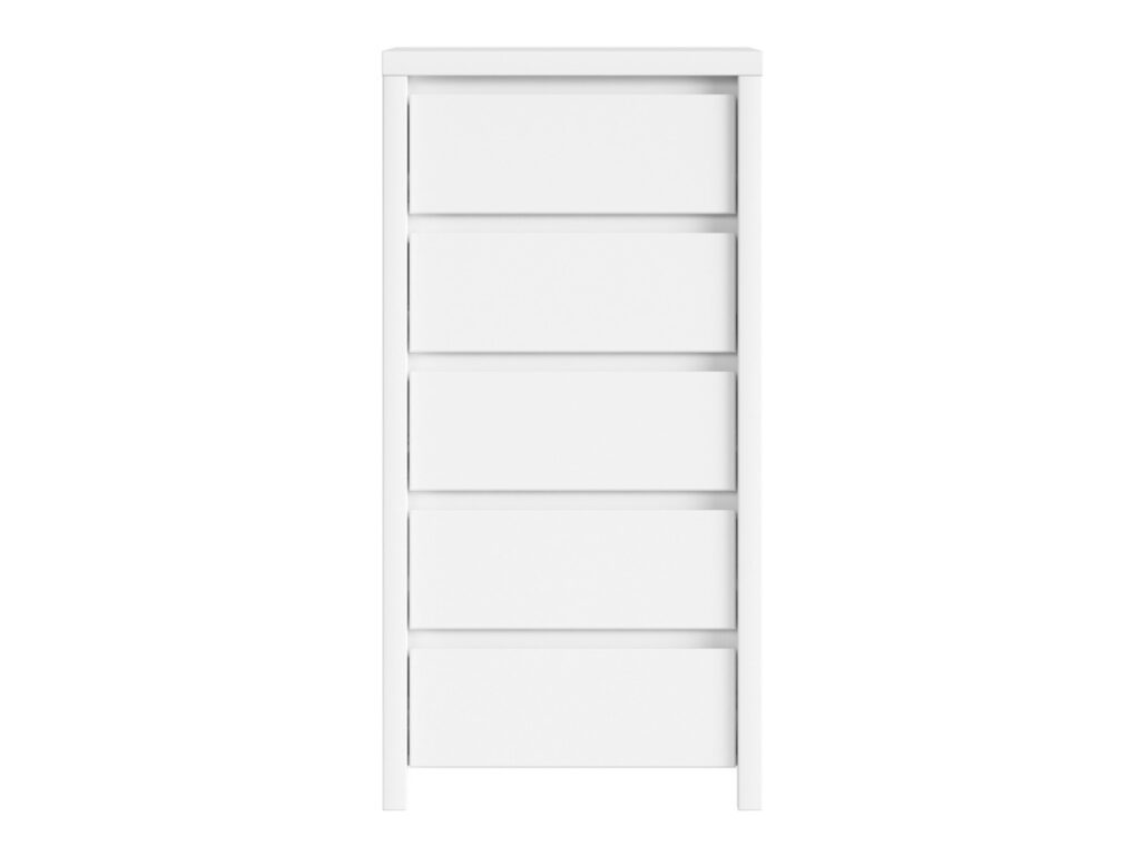 White Tallboy Chest of Drawers 5 Drawer Tall Slim Storage Modern Handless Bedroom Living Room Unit - Kaspian