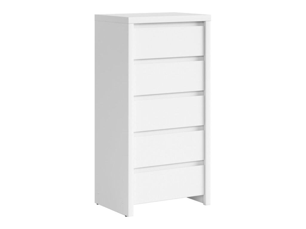 White Tallboy Chest of Drawers 5 Drawer Tall Slim Storage Modern Handless Bedroom Living Room Unit - Kaspian
