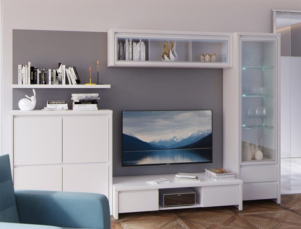 White TV Unit with Storage Modern TV Cabinet Entertainment Stand with Drawers Media Unit - Kaspian
