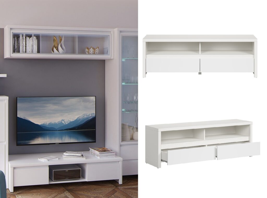 White TV Unit with Storage Modern TV Cabinet Entertainment Stand with Drawers Media Unit - Kaspian