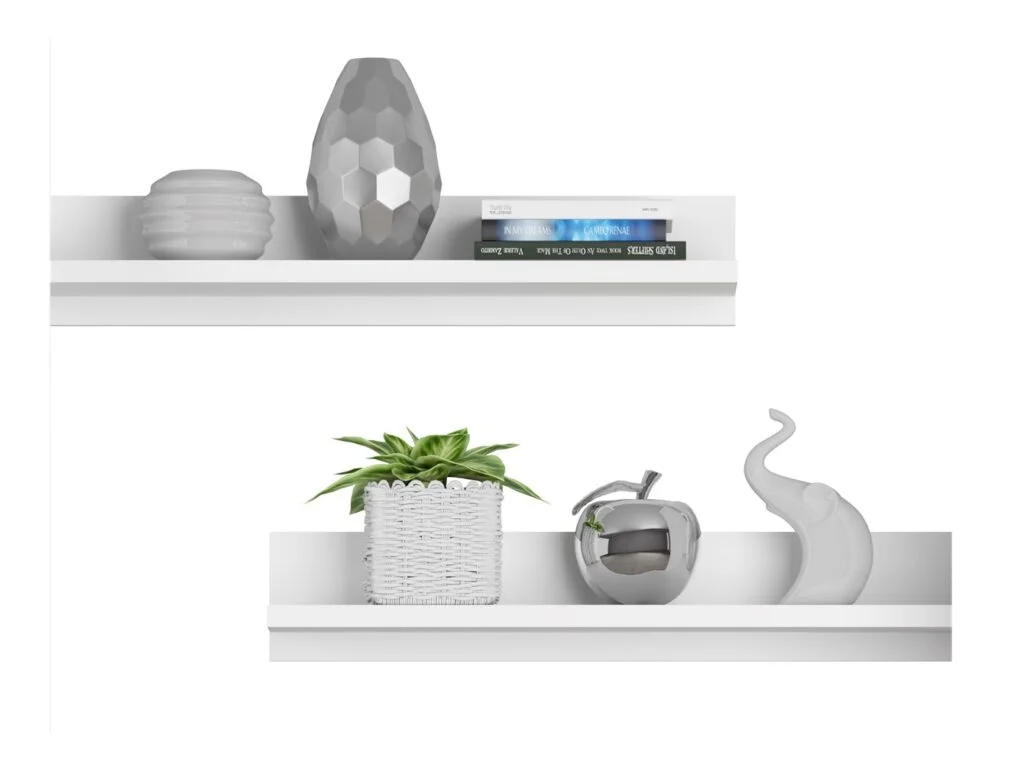 White Wall Shelf Unit Set of Two Book Shelf Panels 70cm Modern Display Storage Small Bookshelf Panel Units - Fever