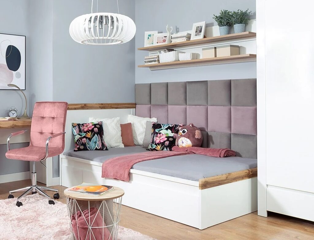 Kids Bedroom Furniture Set Small Double Bed Desk Wardrobe Bookcase White Gloss Oak 4 Piece - Holten